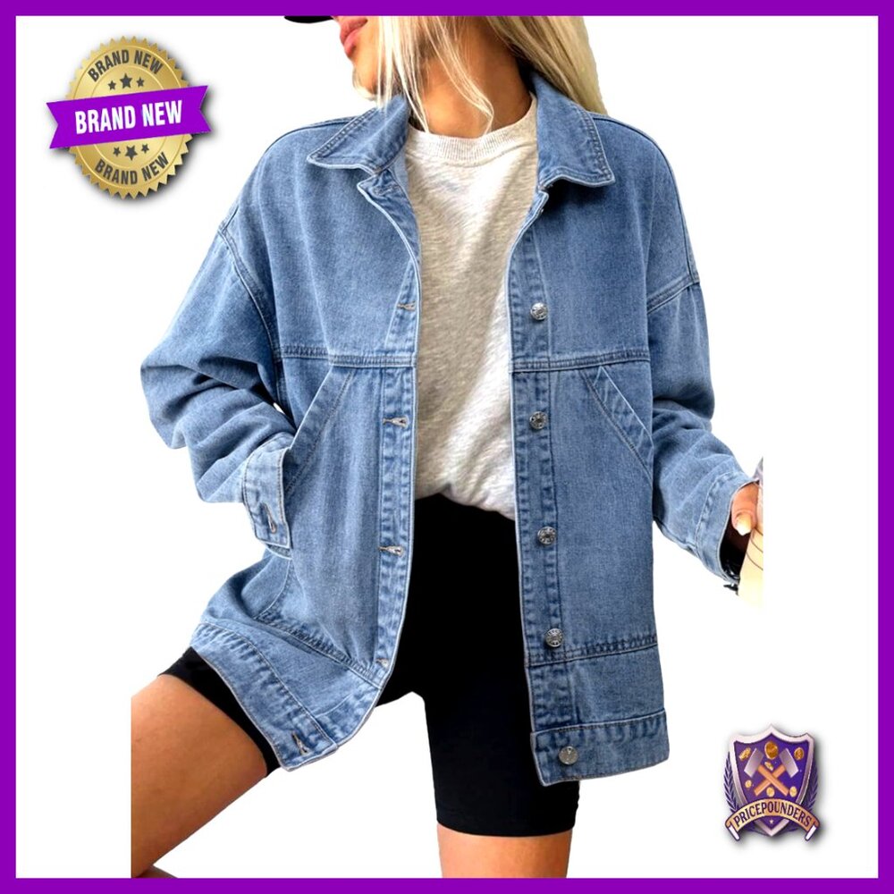 Denim Jacket Classic Casual Drop Shoulder Button Front Jean Coat With Pockets